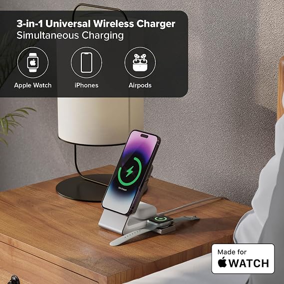ALOGIC Matrix 3-in-1 Universal Magnetic Charging Dock with Apple Watch Charger for iPhone 15 Pro Max, 15 Pro, 15 Plus, 15, 14,13, 12, Apple Watch, Airpods Pro, Charging Station for Apple Devices.