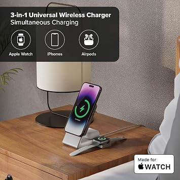 ALOGIC Matrix 3-in-1 Universal Magnetic Charging Dock with Apple Watch Charger for iPhone 15 Pro Max, 15 Pro, 15 Plus, 15, 14,13, 12, Apple Watch, Airpods Pro, Charging Station for Apple Devices.