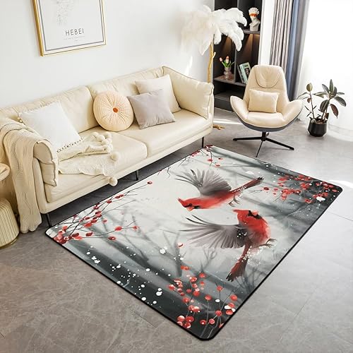Miniatura 16 de Erosebridal Alfombra de área de Feliz Navidad para niños, cardenales rojos, alfombra de sala de estar, 3 x 5 mas, alfombra decorativa de cabaña