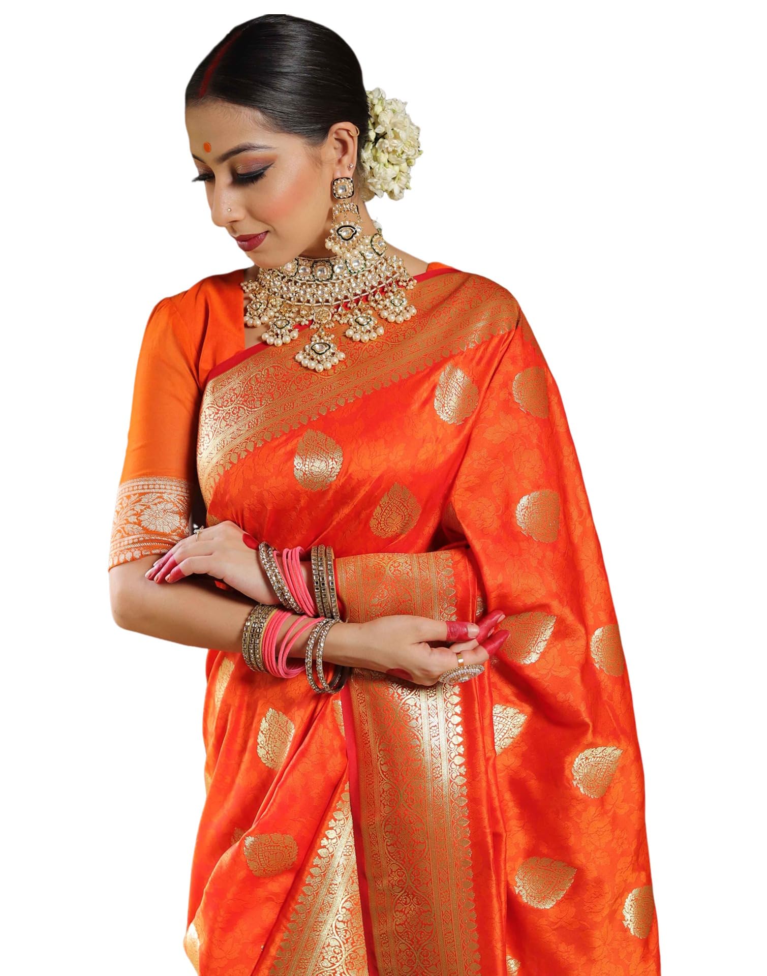 SIRIL Women's Kanjivaram Silk Saree Jacquard Banarasi Sari With Blouse Piece For Wedding