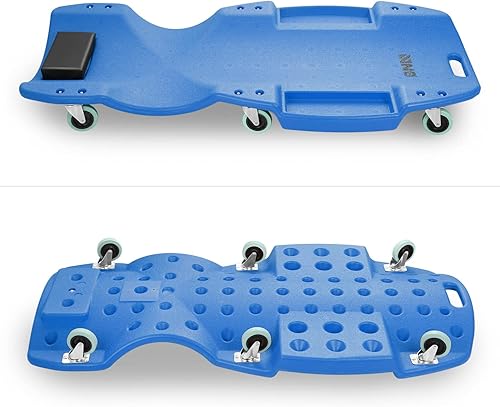 Miniatura 108 de DNA MOTORING Enredadera de plástico de perfil bajo de 40 pulgadas con reposacabezas acolchado, bandejas de herramientas y 6 ruedas, verde