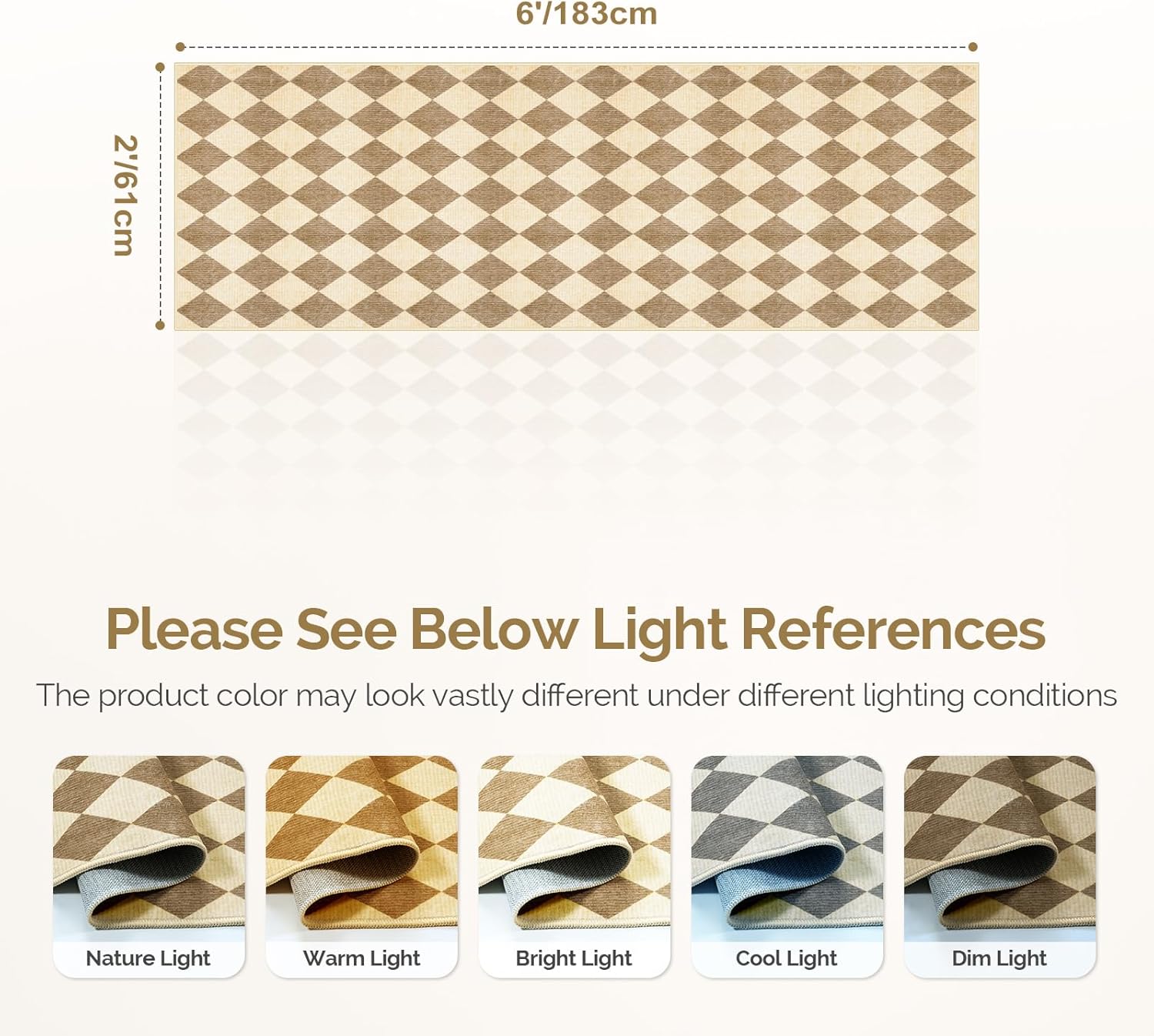 LIVEBOX Checkered Carpet Runners for Hallway 6ft, Beige Washable Runner Rug 2x6 for Kitchen, Modern Laundry Room Carpet Runner, Moroccan Plaid Soft Non Slip Runners for Entryway Bathroom Bedroom - Image 2