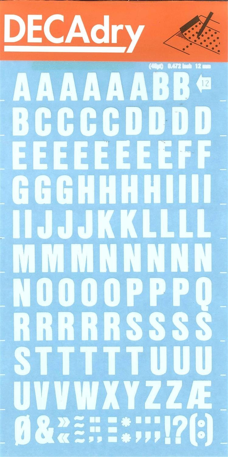 White Letters Transfers - 12 mm - 1 Sheet