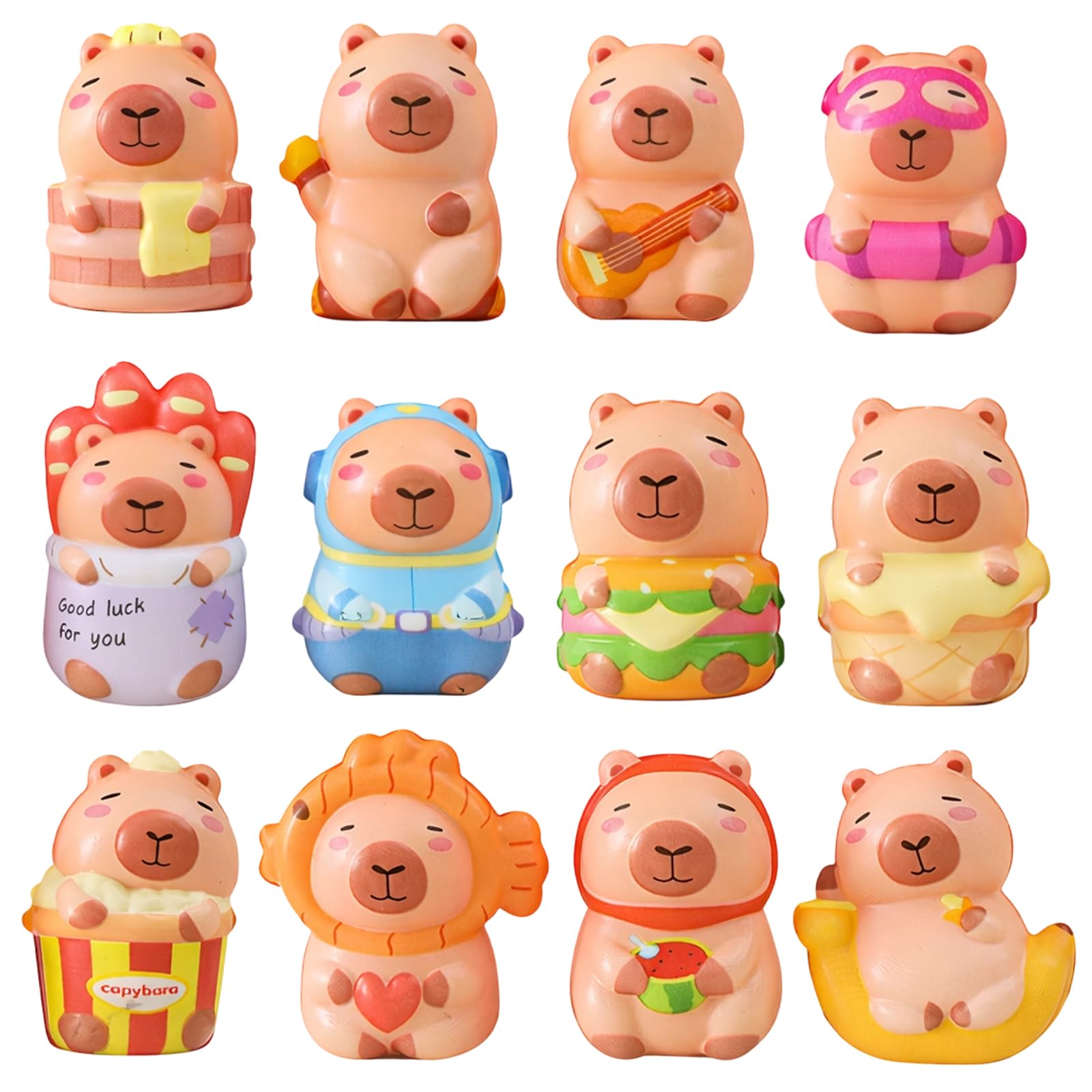 KhgFov Capybara Squishy, Squishy Fidget, 12 Pack Capybara Stress Relief for Anxiety Management, Sensory Squishys for Office Desk, Squishys Set with Cute Kapibala Design, Portable Squeeze