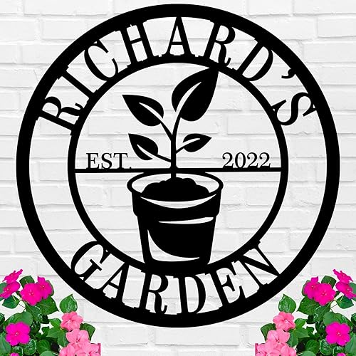 Miniatura 8 de Letrero de metal personalizado para jardín, decoración de pared al aire libre, arte de pared con apellido familiar, letrero de vegetal, letrero de