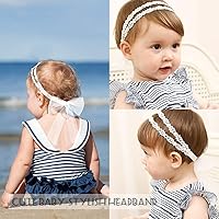 Vista 6 de DANMY Diadema súper elástica para bebé,Banda de pelo de encaje de algodón para niños,Conjunto de accesorios para el cabello de turbante suave