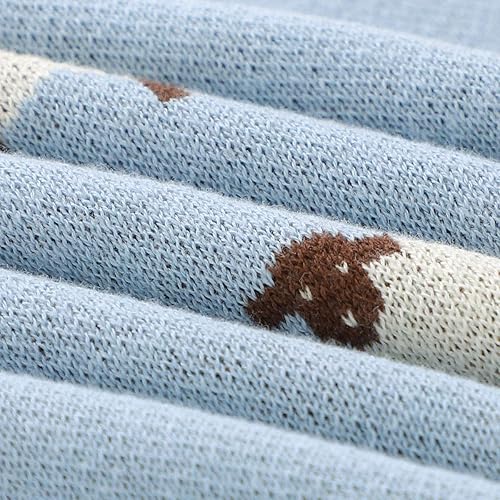 Miniatura 6 de mimixiong Manta de bebé tejida 100% algodón para niños y niñas con lindas ovejas tamaño 30 x 40 pulgadas, azul