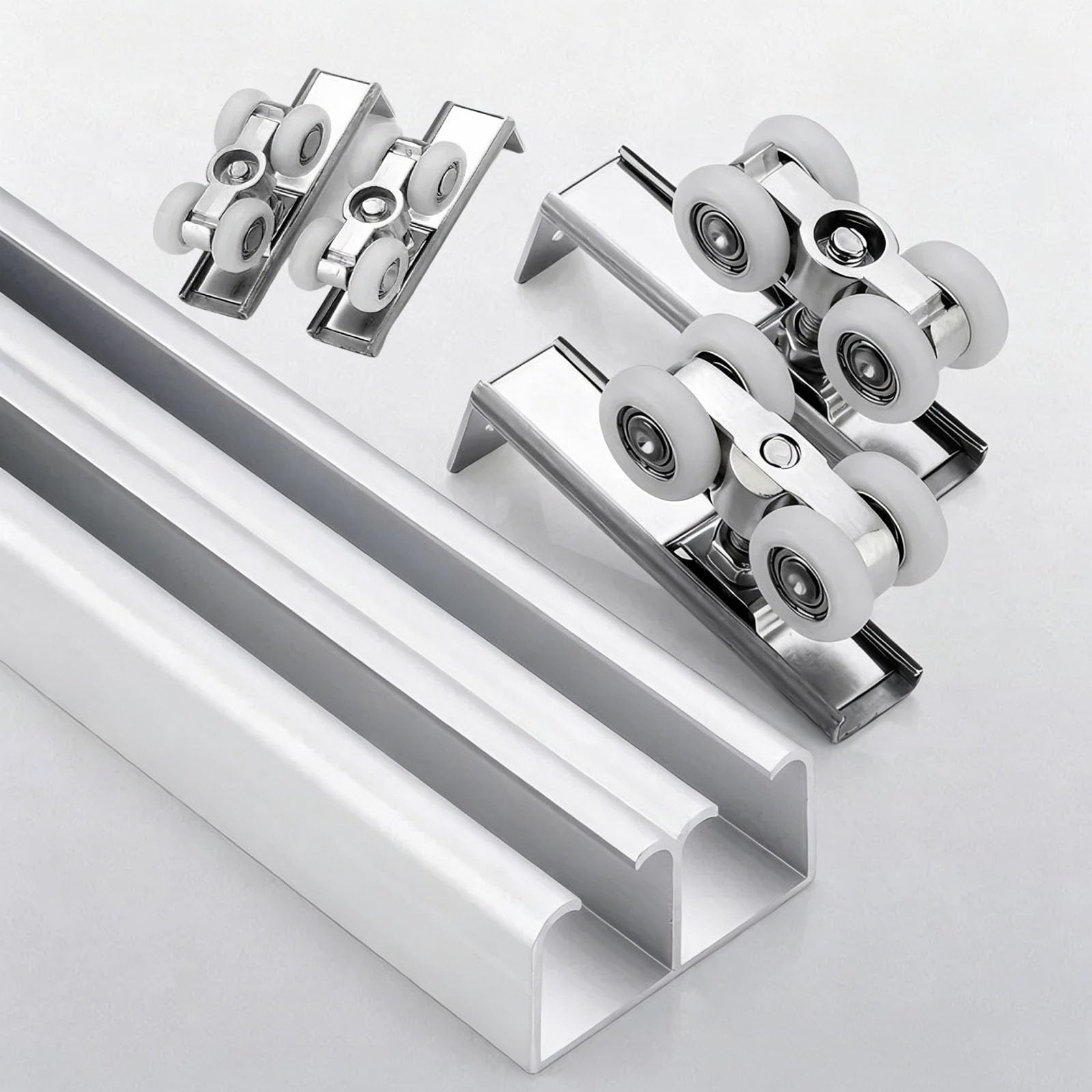 HDYZJQ Aluminum Bypass Doors Track for Cabinets Patio Bathroom Garage, Top Mounted Dual Sliding Closet Door Track Replacement, Box Rail with Soft Close(Silver,260 in/660.4 cm)
