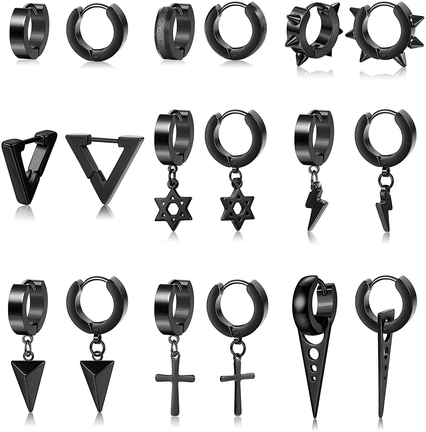 MILACOLATO 9 Pares Pendientes hombre,Acero Inoxidable Pendientes Aros Hombres Aretes Hombre De Aro Punk De Hombres Mujeres Pequeños Aretes Kpop Huggie Negros Conjunto Con Kit Pendientes