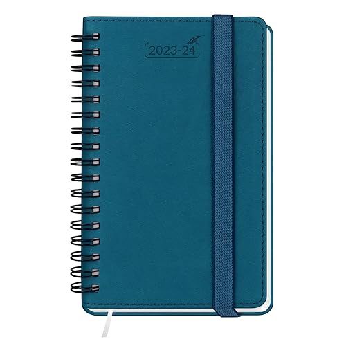 BEZEND Pocket Diary 2024 Week to View Spiral Bound PU Leather Soft Cover [Pacific Green] Slim Diary 2024 A6 Runs Now until Dec 2024