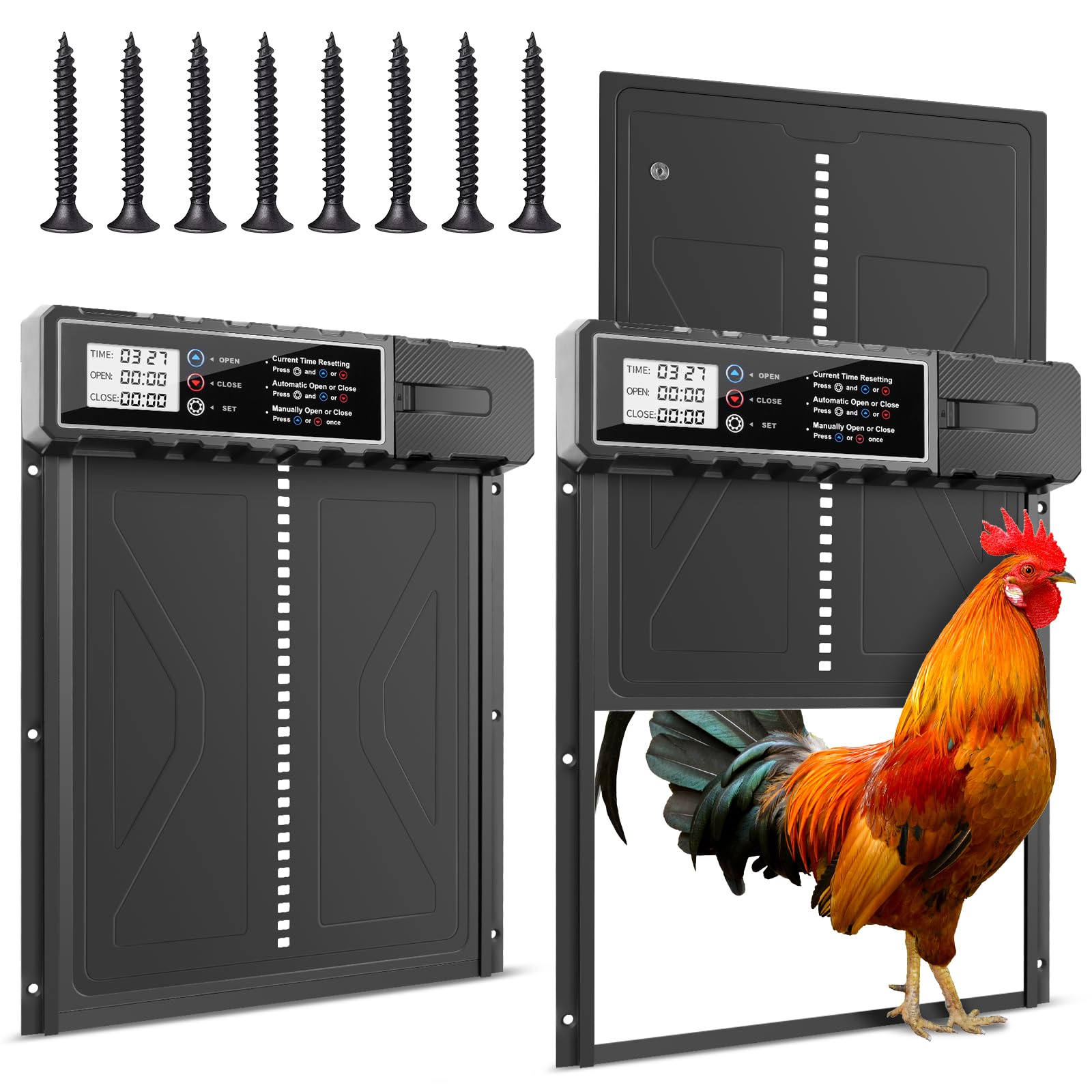 Talifoca Puerta Automática Gallinero con Pantalla LCD, Anti-atrapamiento, Temporizador
