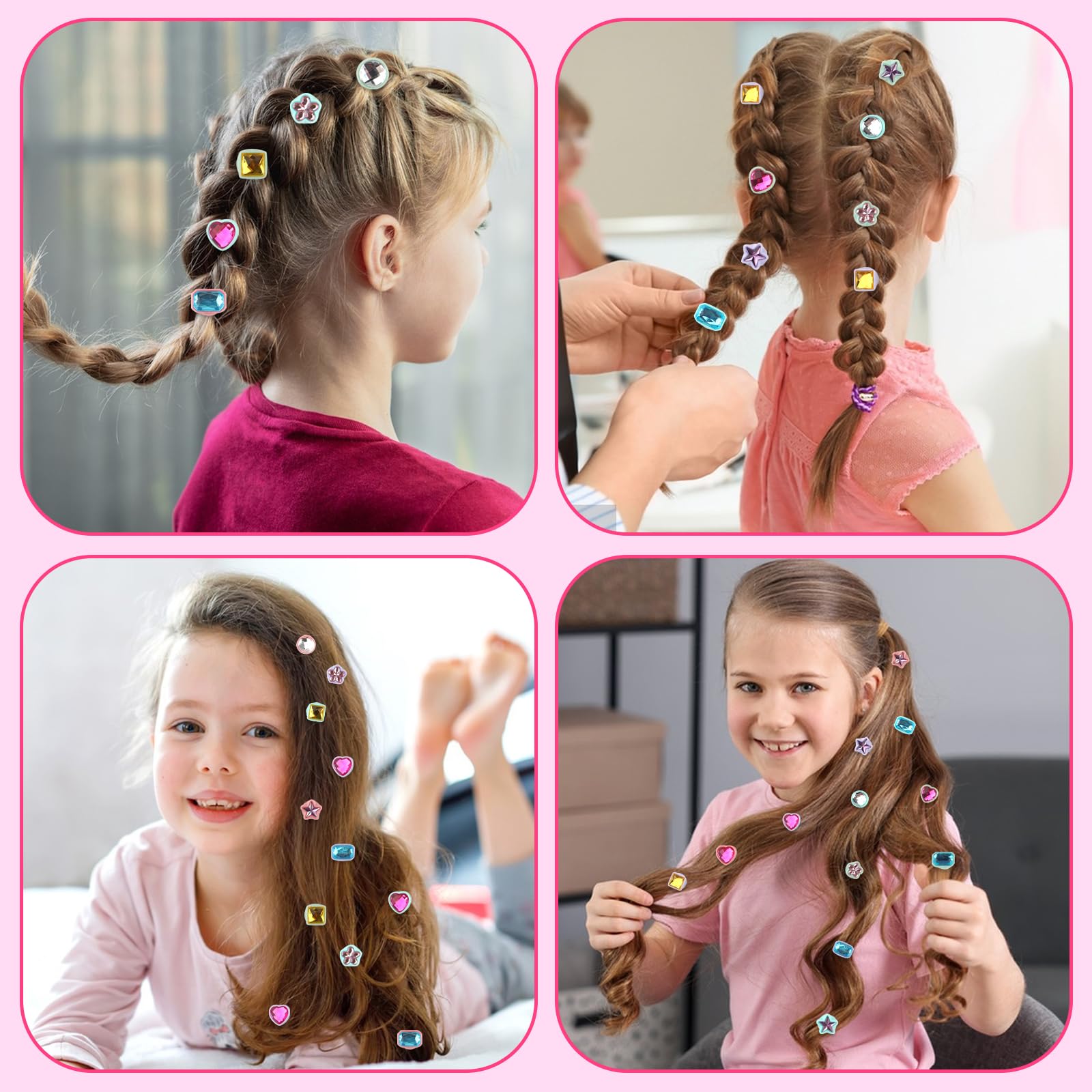 Kit di Bellezza per Capelli, Accessori per Capelli, Kit Gemme Capelli Giochi Bambina, Macchinetta Brillantini per Capelli, Regali Bambine 5 6 7 8 9 10 Anni, Regalo Compleanno Ragazza