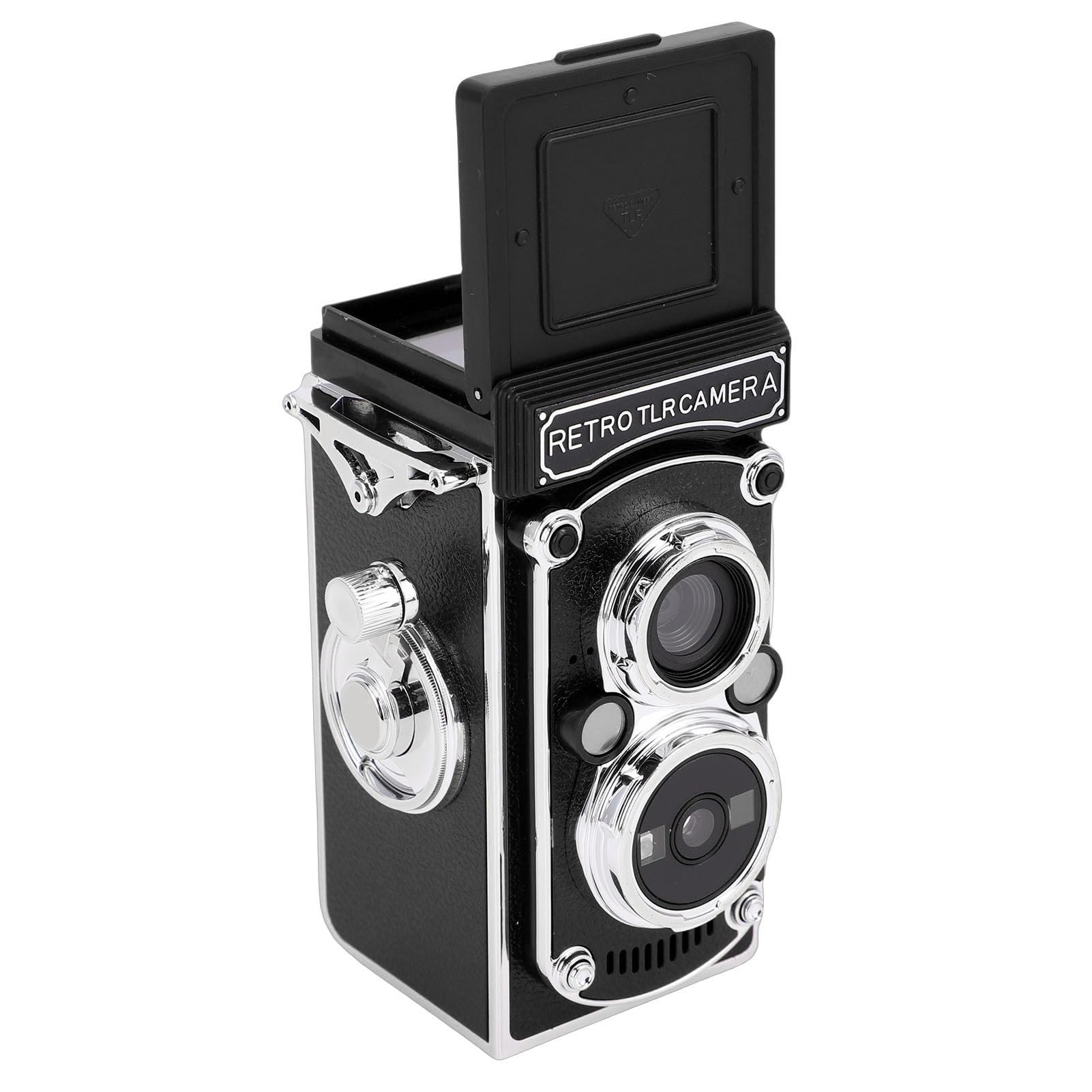 Cámara Digital Vintage 24M 2.7K Enfoque automático Estilo TLR Cámara portátil Viaje Grabación Diaria (Negra)