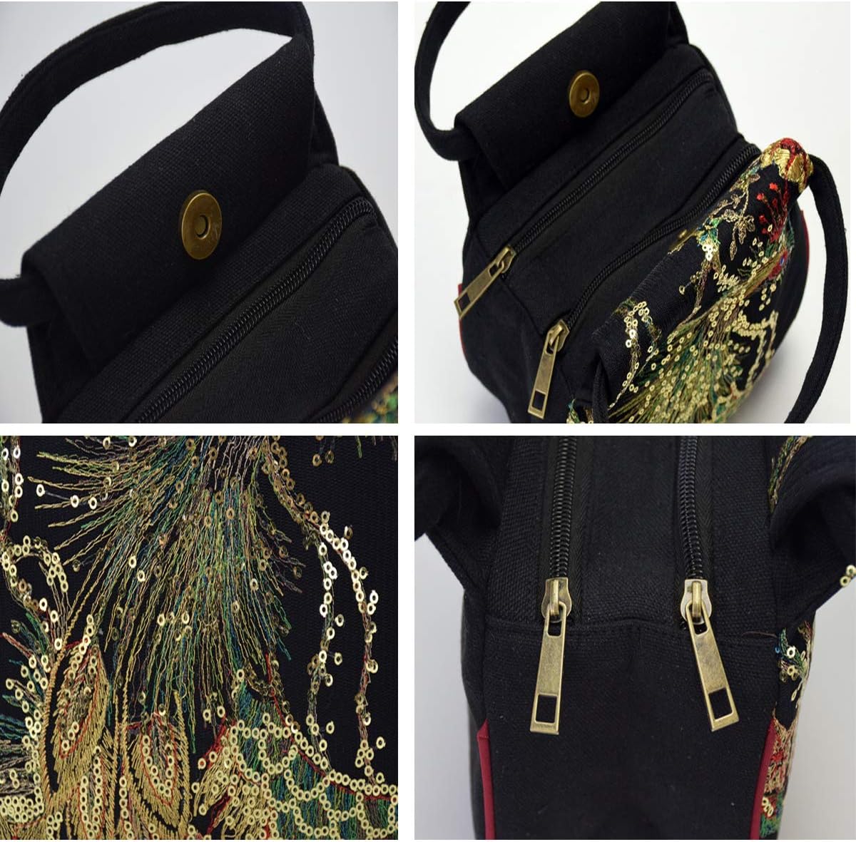 Women Mini Peacock Embroidery Handbag - Ethnic Retro Canvas Party Purse - Image 6