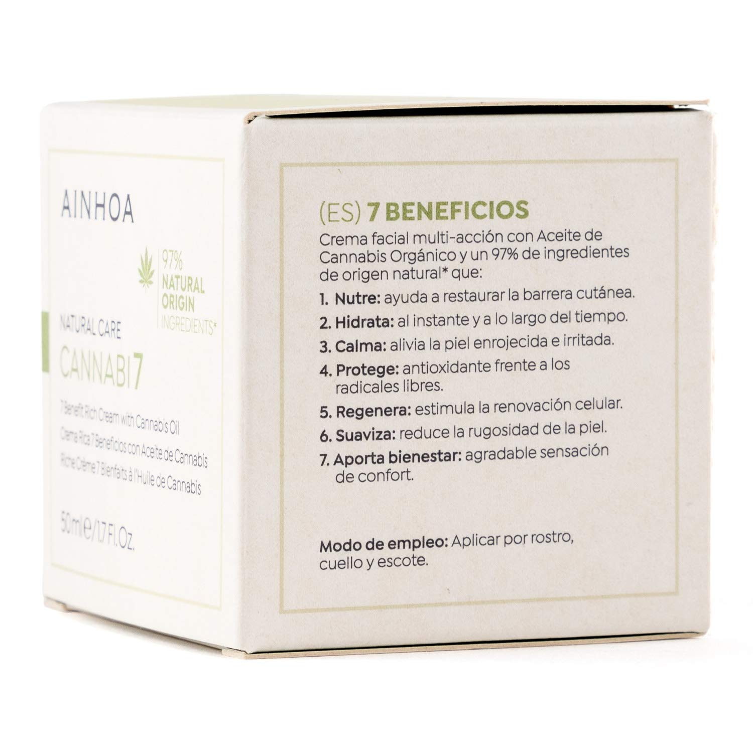 AINHOA Cosmetics CANNABI7 Bogaty krem 7 zalet z olejem konopnym 50 ml - pielęgnacja twarzy z konopiami - naturalny i wegański kosmetyk dla kobiet/mężczyzn - dzień / noc - profesjonalna jakość