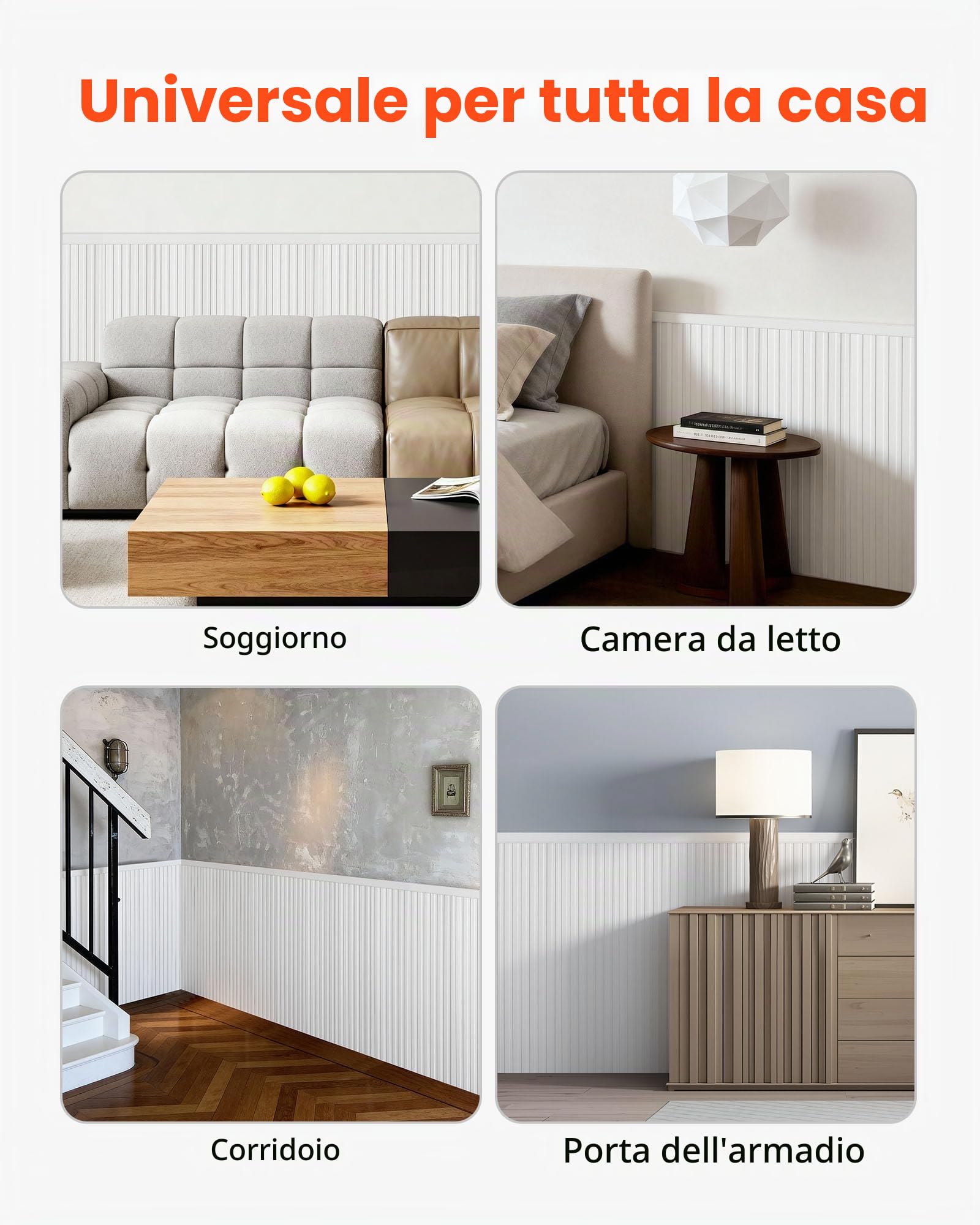 VEVOR Kit di Modanature da Parete Pannelli per Rivestimento, Polistirene Leggero Verniciabile, Facile da Installare, Modanatura da Parete Ampia e Stretta per Arredamento d'Interni, Soggiorno, Bianco