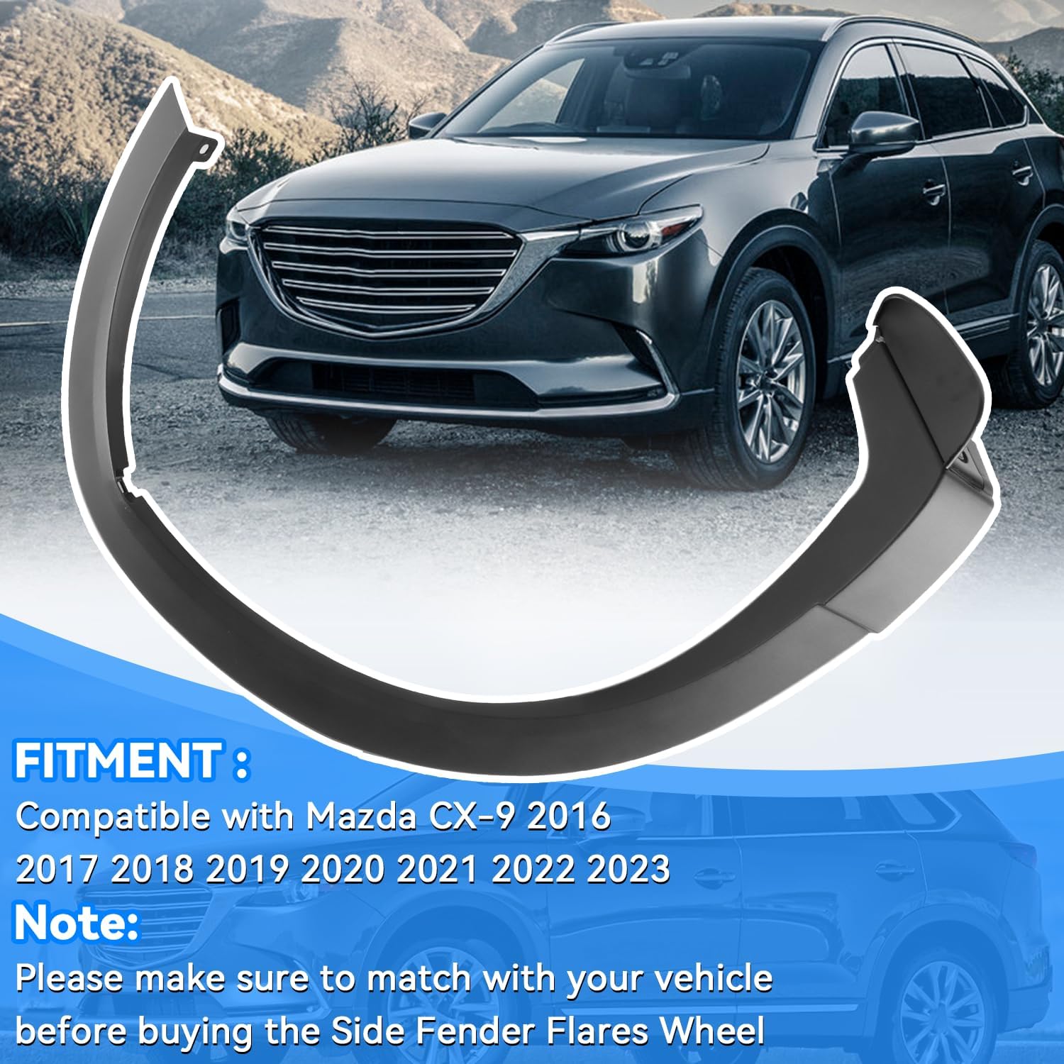 Rear Left Driver Side Fender Flares Wheel Opening Molding Trim Compatible with Mazda CX-9 2016-2023#OEM TK48-51-W60H, TK4851W60H, TK48-51-W60F, TK4851W60F Rear Right Wheel Arch Molding