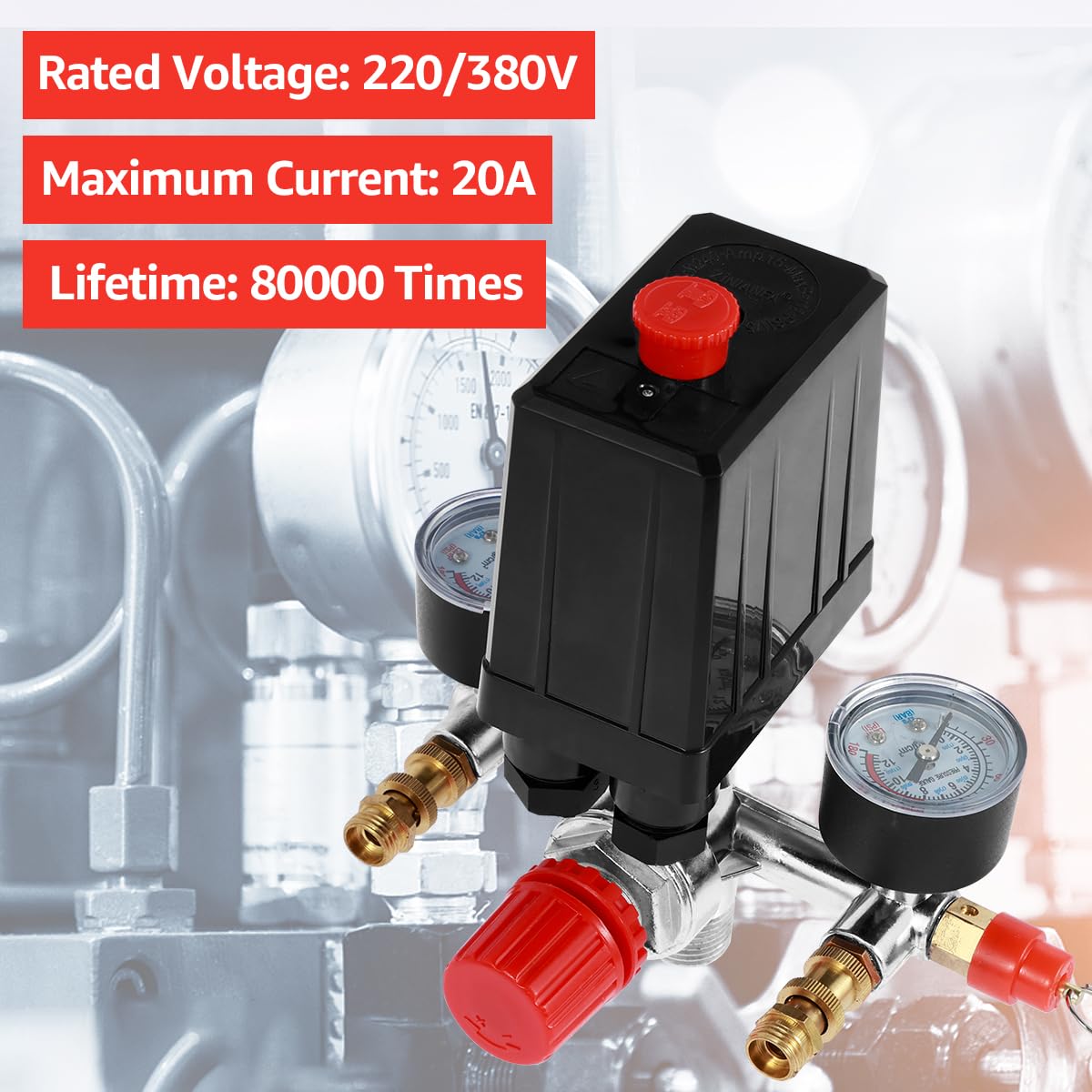 Air Compressor Pressure Switch 90-120PSI Adjustable Manifold Regulator Gauge Compressor Pressure Valve Switch Control 220/380V for Air Compressor - Image 4