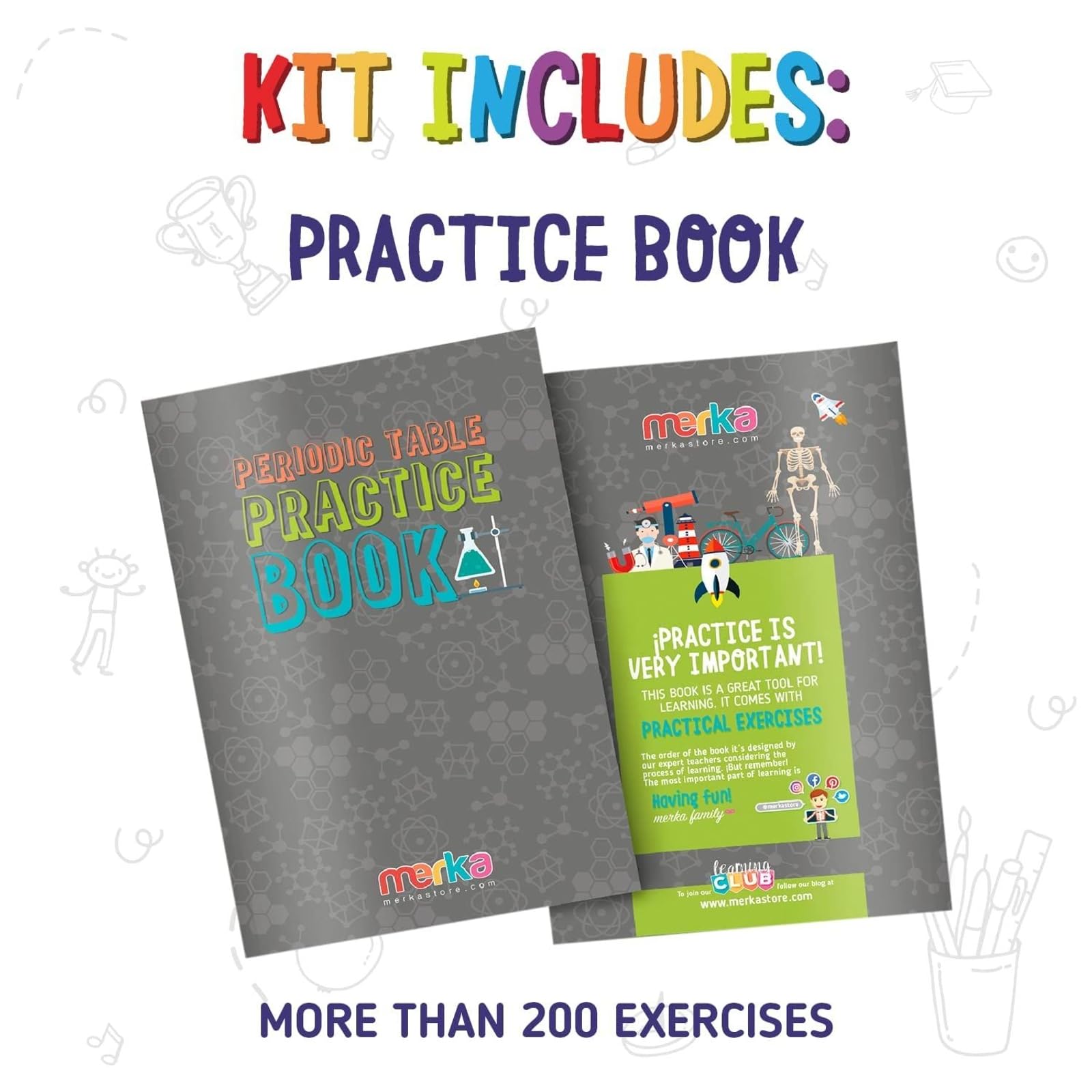 merka Toddlers Learning Kit, Learning Periodic Table, Chemistry and Science, Educational Toys Set with 4 Posters, 118 Flashcards, Practice Book with Exercises and Puzzles, Preschool Homeschool Kit - Image 6