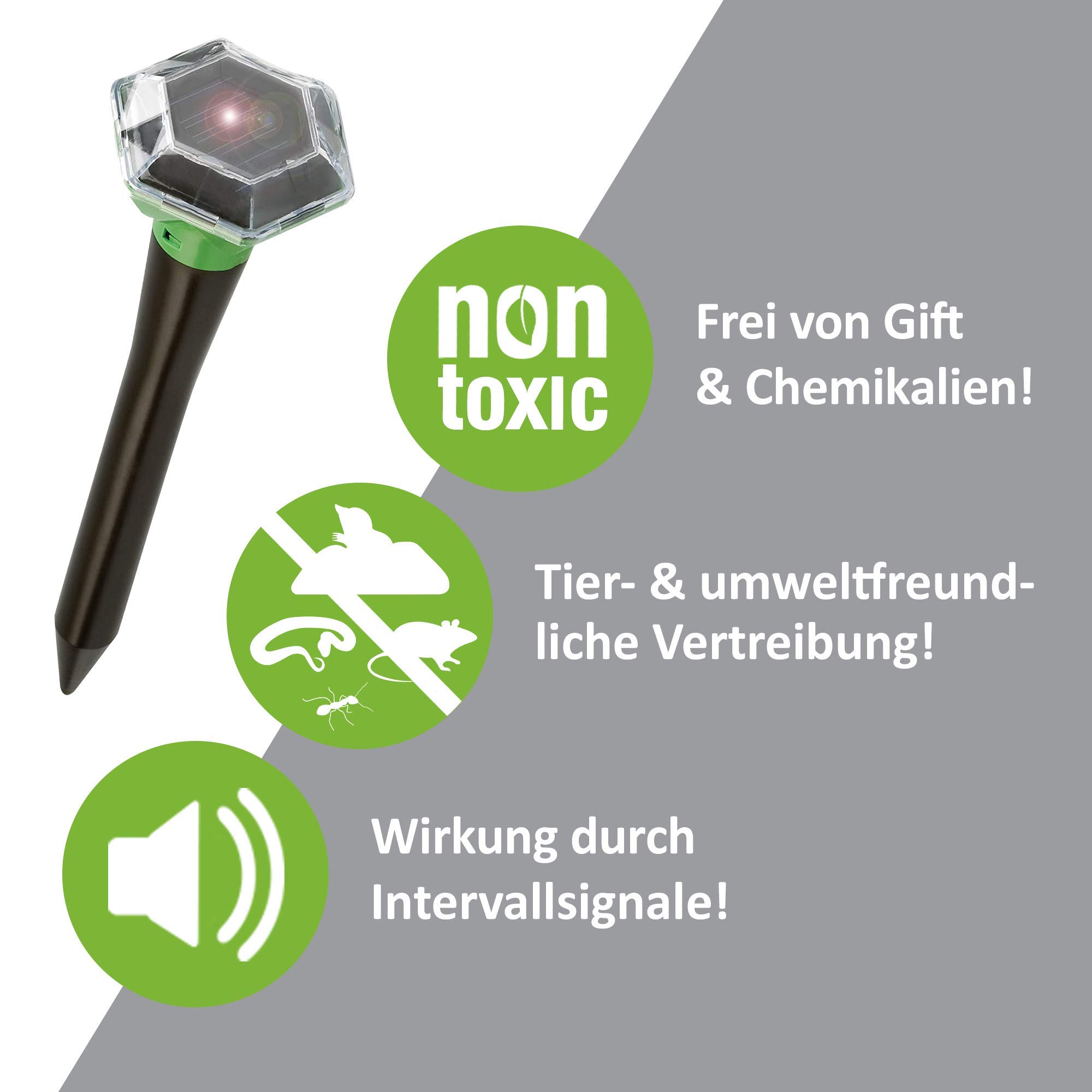 ISOTRONIC Odstraszacz kretów do odstraszania kretów, norników i węży – solarny odstraszacz kretów z ostrzem do wbijania w ziemię do ogrodu – odstrasza krety 1000 m² (3 sztuki)