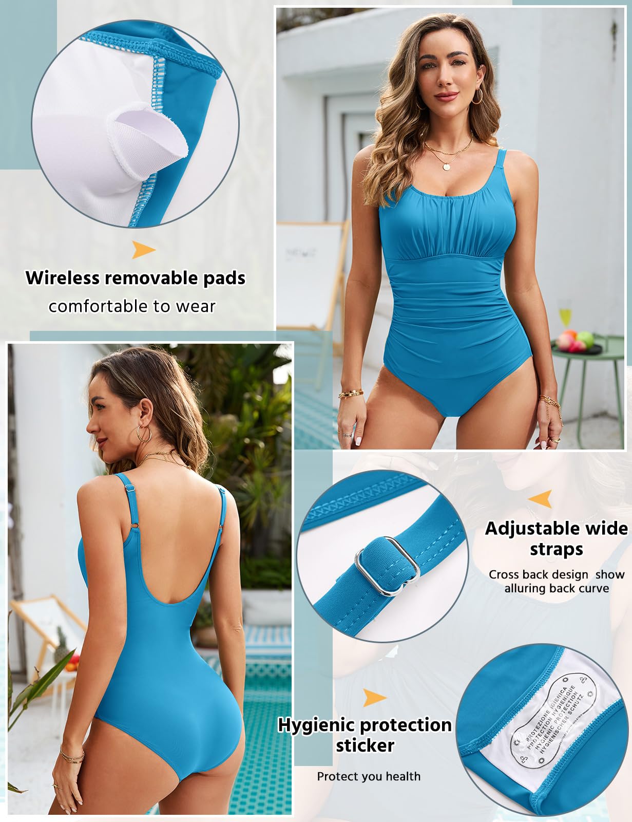 RITOSTA Costume Intero Donna Contenitivo Pancia Costumi Piscina Mare Costume Curvy Costume da Bagno Donna Push up Monokini con Swimwear Imbottito Scollo a U Schiena Bassa
