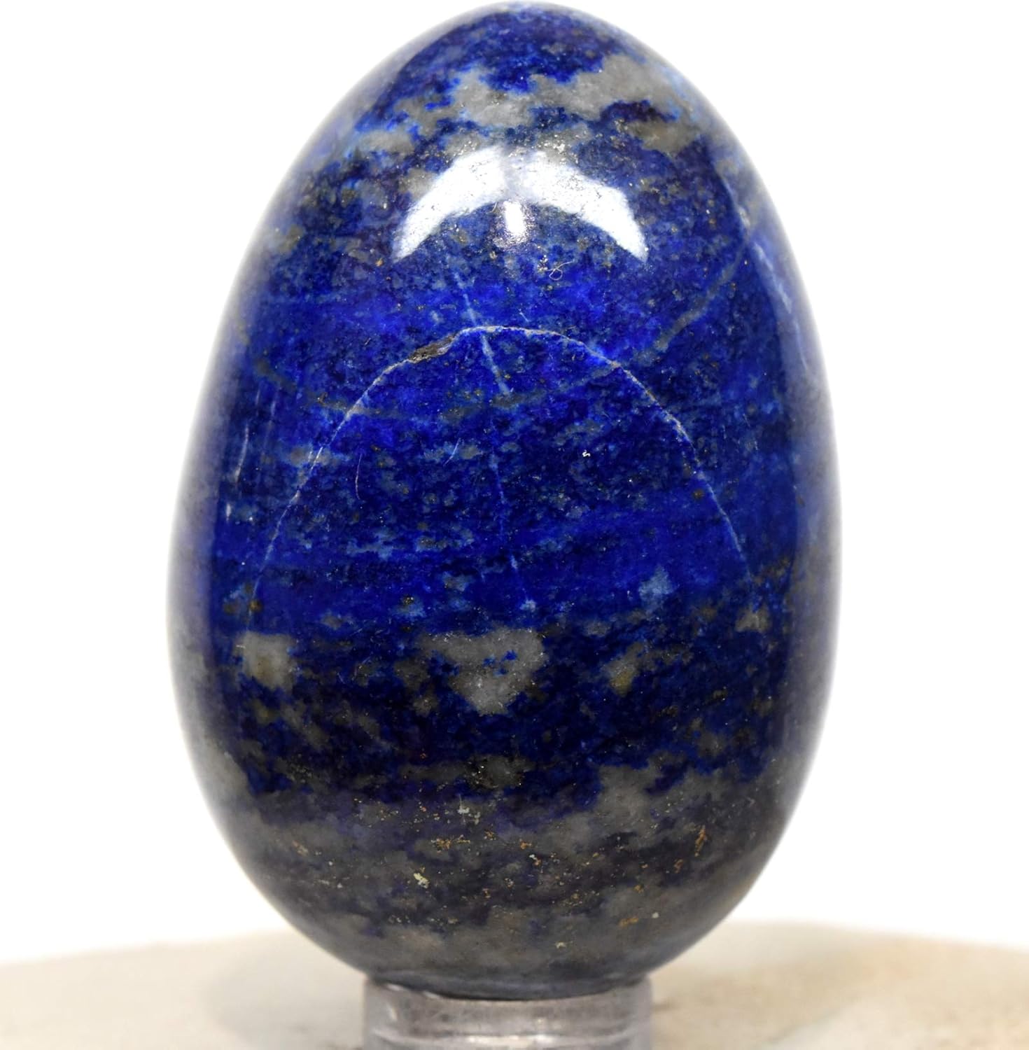 2.1" 115g Blue Lapis Lazuli w/Sparkling Pyrite & Calcite Inclusions Egg Polished Natural Gemstone Crystal Mineral Specimen - Afghanistan + Stand