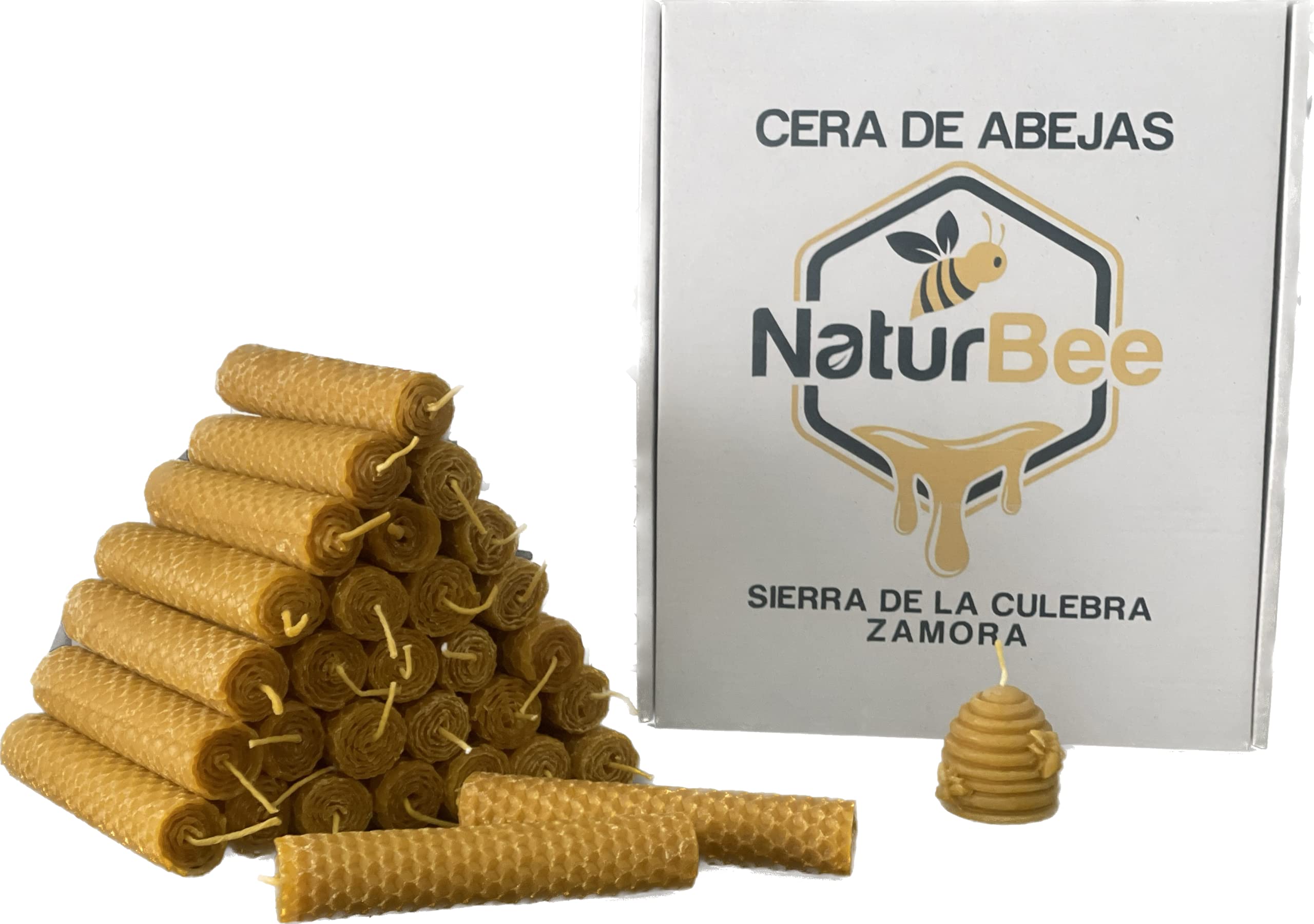 Vela de Miel de Abeja Natural. Velas de Cera de Abeja Pura (Pack de 35 velas 10 cm x 2,4 cm + 2 Palo Santo.) 100% Artesanal,Origen España, Sierra de La Culebra y Sanabria (Zamora) SIN PARAFINA