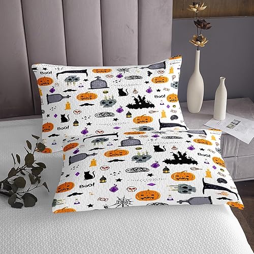 Miniatura 10 de Feelyou Juego de sábanas de Halloween tamaño King con 2 fundas de almohada, decoración de Halloween, juego de ropa de cama de feliz Halloween, juego