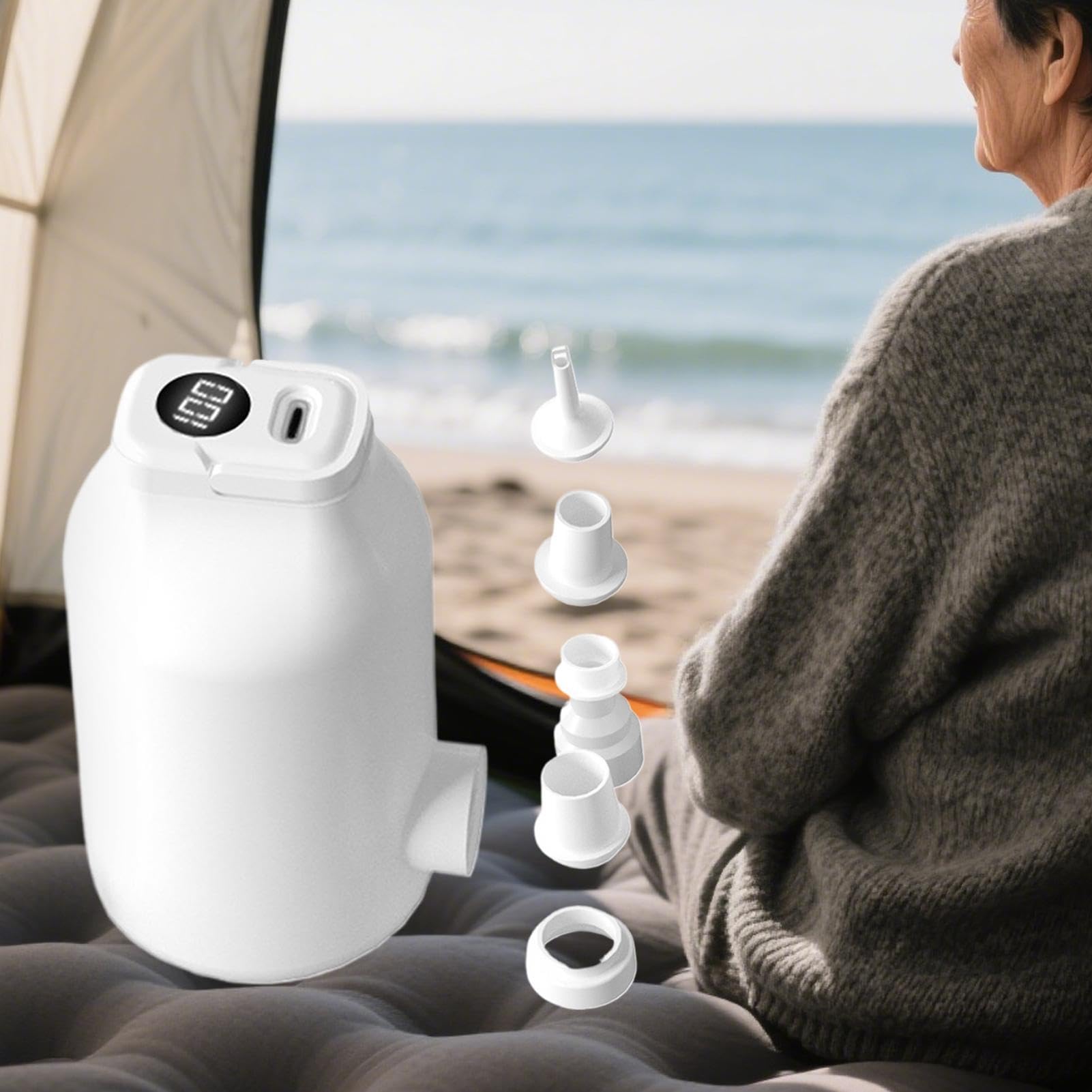 Pompe à air portable pour gonflables 4500 Pa avec 5 embouts, rechargeable | Mini pompe électrique gonflable pour sac de couchage, canapé, flotteurs, anneaux de natation, sacs