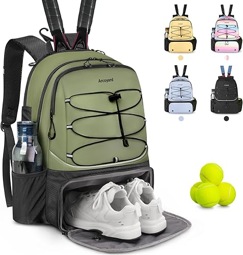 Bolsa de tenis con capacidad para 2 raquetas, bolsas de tenis profesionales para mujeres, mochila de tenis con compartimento ventilado para zapatos