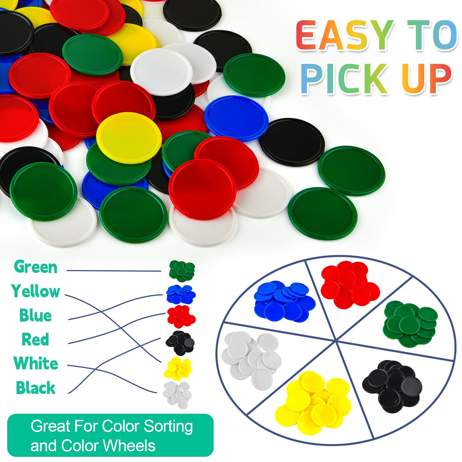 600 fichas de bingo de plástico de 1.5 pulgadas para contadores de aprendizaje, 6 discos de conteo de colores marcadores para práctica de matemáticas y fichas de póquer, fichas de juego de 4