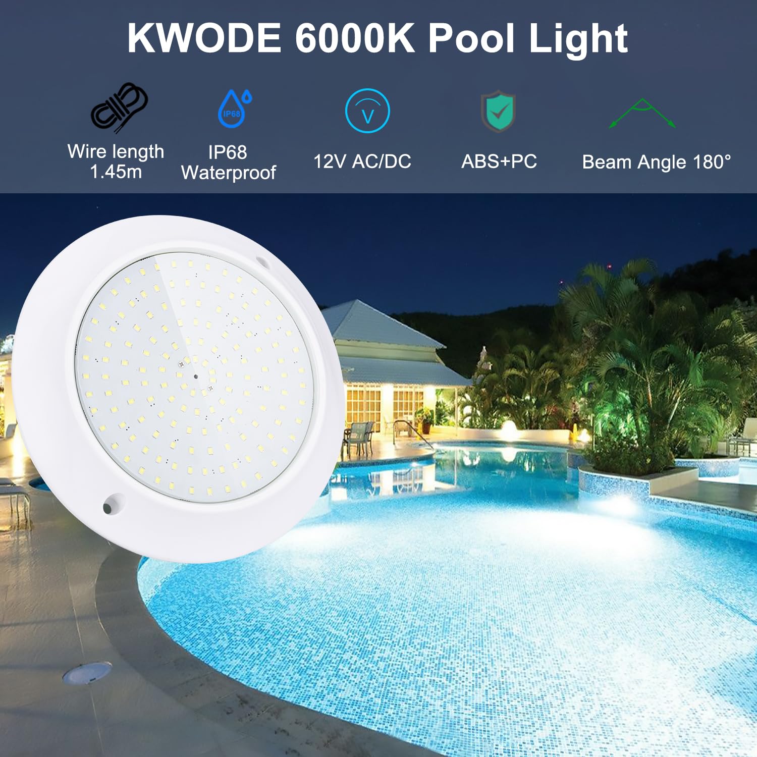 LED Proyector piscina Par56, iluminación de resina 20W 6000K, lámpara submarina IP68 PC, AC/DC 12V