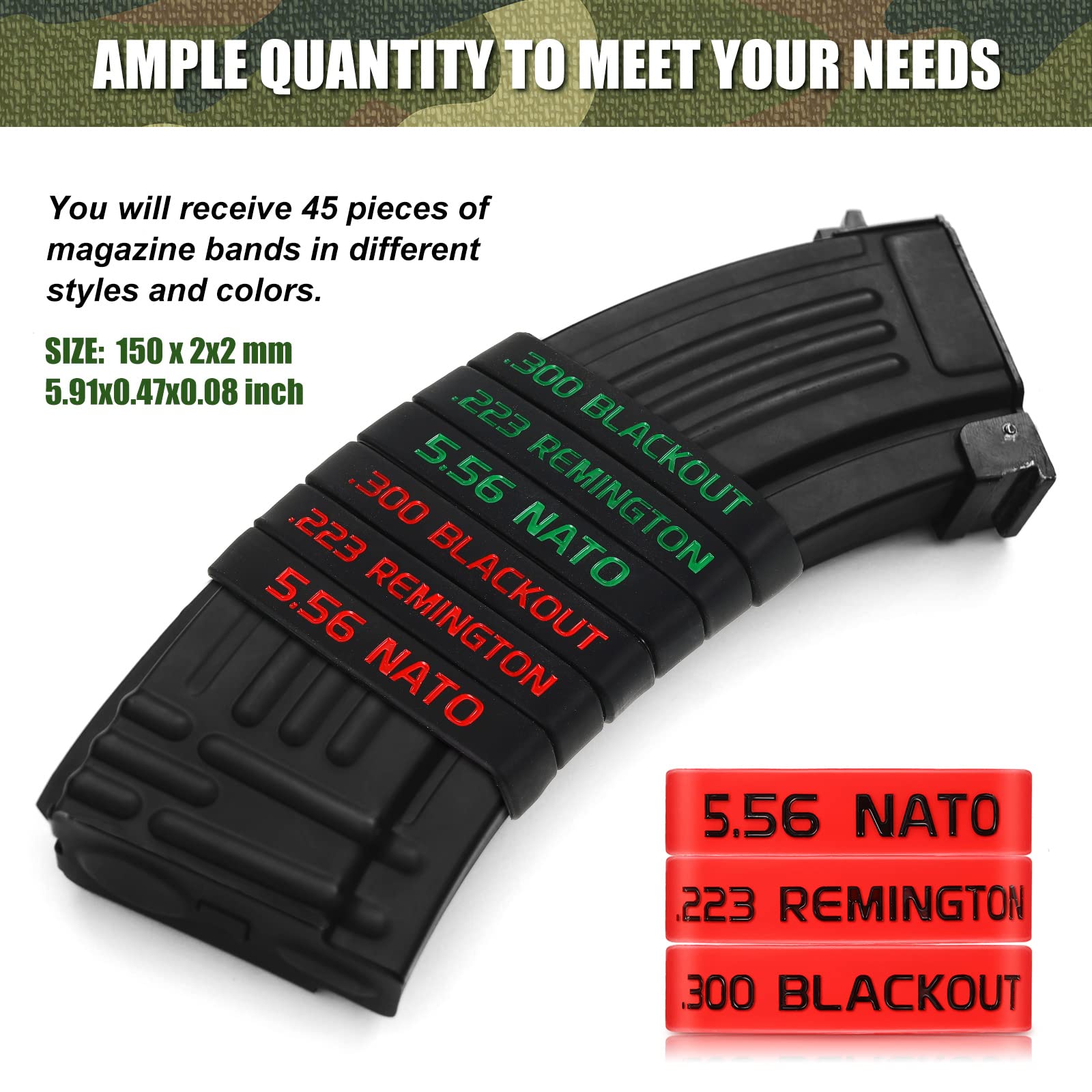 Chivao 45 Pack Magazine Marking Band 5.56, 223 REM, 300 Blackout Magazine Bands for Accessories