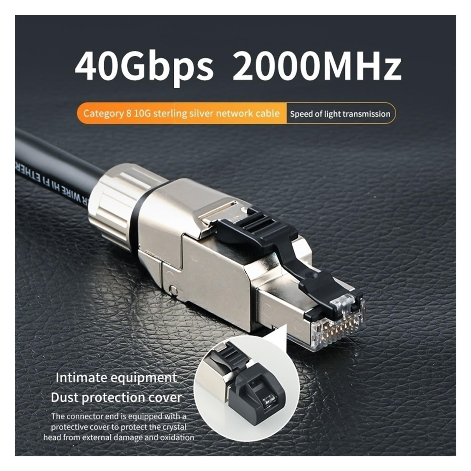 Câble réseau Cat 8 en Argent Sterling Câble Ethernet HiFi 10 Gigabit réseau 40 Gbps 2000 MHz Fiche Cristal(3.5 Meters)