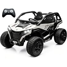 sopbost XL 24V Real 2 Seater Kids UTV Ride-On Car with Remote Control 4x4 4WD Electric Vehicle for Kids 3-8 to Drive, Bluetooth Music, 4 Spring Suspension, 21.85" Spacious Seat - White