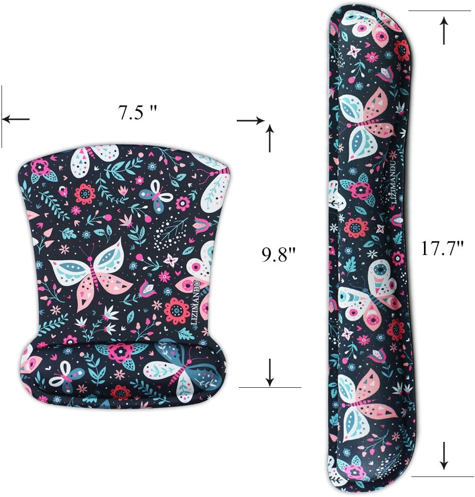 Cheliz Keyboard Wrist Rest Pad and Mouse Wrist Rest Support Mouse Pad - Durable & Comfortable & Lightweight for Easy Typing & Pain Relief-Ergonomic Support(Black Butterfly)