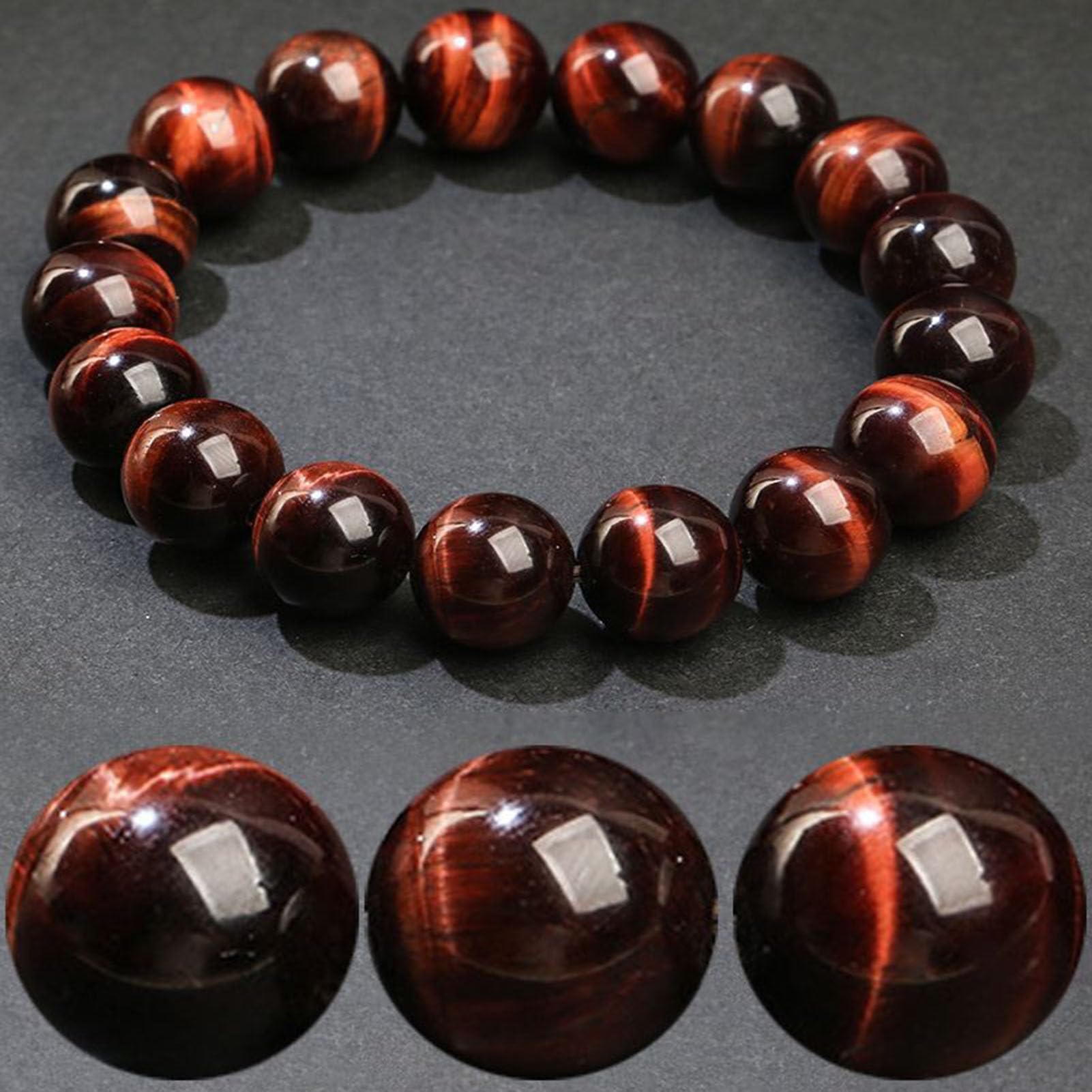 Braccialetti Elasticizzati con Perline di Cristallo Fatti a Mano per Donne e Uomini Perline Rotonde curative Bracciale con Coraggio e determinazione Bracciale con Protezione,14MM
