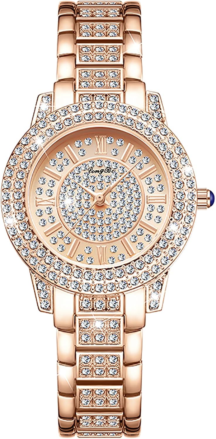 Rose Lady Womens Watch with Cystal Elegant Versatile Dress Watch Waterproof Stainless Steel Case and Band Quartz Wrist Watch for Women (Rose Gold)