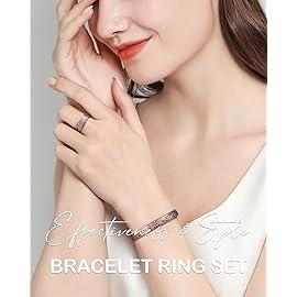 Feraco Copper Bracelet & Lymphatic Drainage Rings for Women, Vintage Flower Magnetic Cuff Bangle, 99.99% Pure Copper with Neodymium Magnets, Adjustable with Gift Box