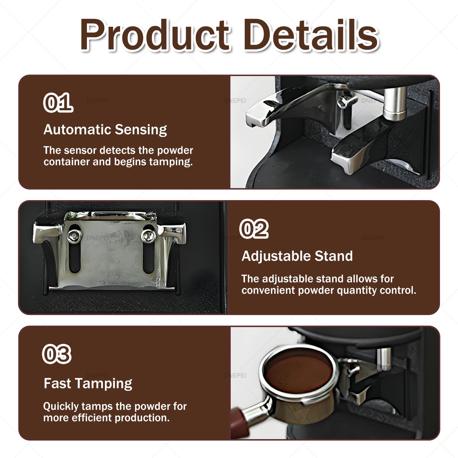 Regulowany elektryczny ubijak do kawy 58 mm, elektryczny ubijak do kawy – 30 kg i 1-3 ubijania, automatyczna prasa do kawy ziarnistej do espresso, obsługa jednym przyciskiem Black-Flat