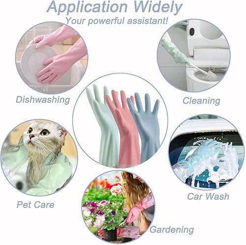 Miniatura 7 de 3 guantes de limpieza para lavavajillas con forro flocado de algodón, reutilizables, sin látex, impermeables, guantes de cocina para lavandería,