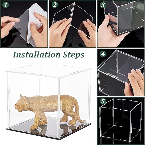 Miniatura 3 de FINGERINSPIRE Vitrina de acrílico transparente con base negra, cubo de 4 x 4 x 4 pulgadas, caja de acrílico transparente de autoensamblaje,