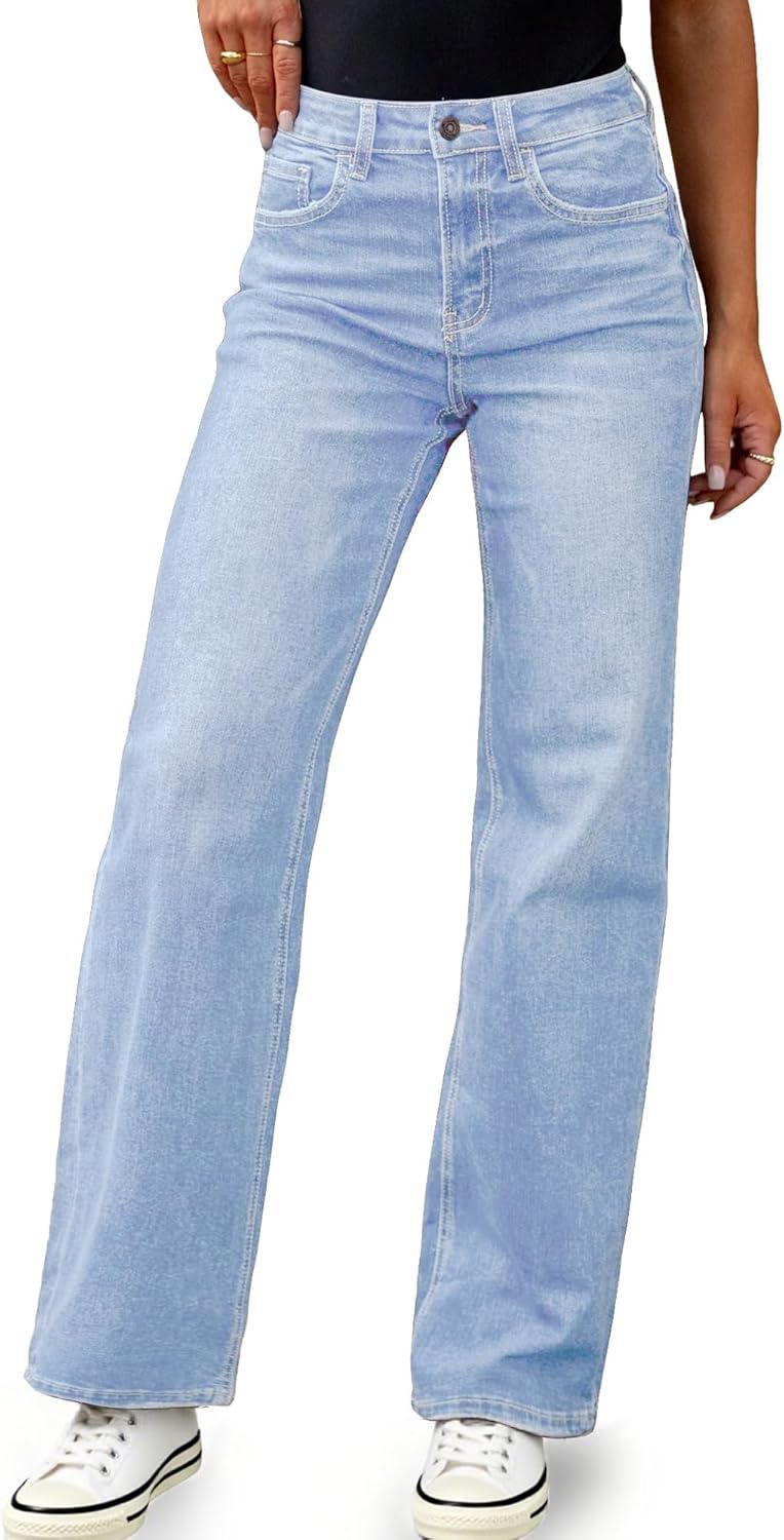 Women's High Waisted Straight Leg Jeans Stretchy Wide Leg Bootcut Denim Pants 2025 Trendy - Image 2