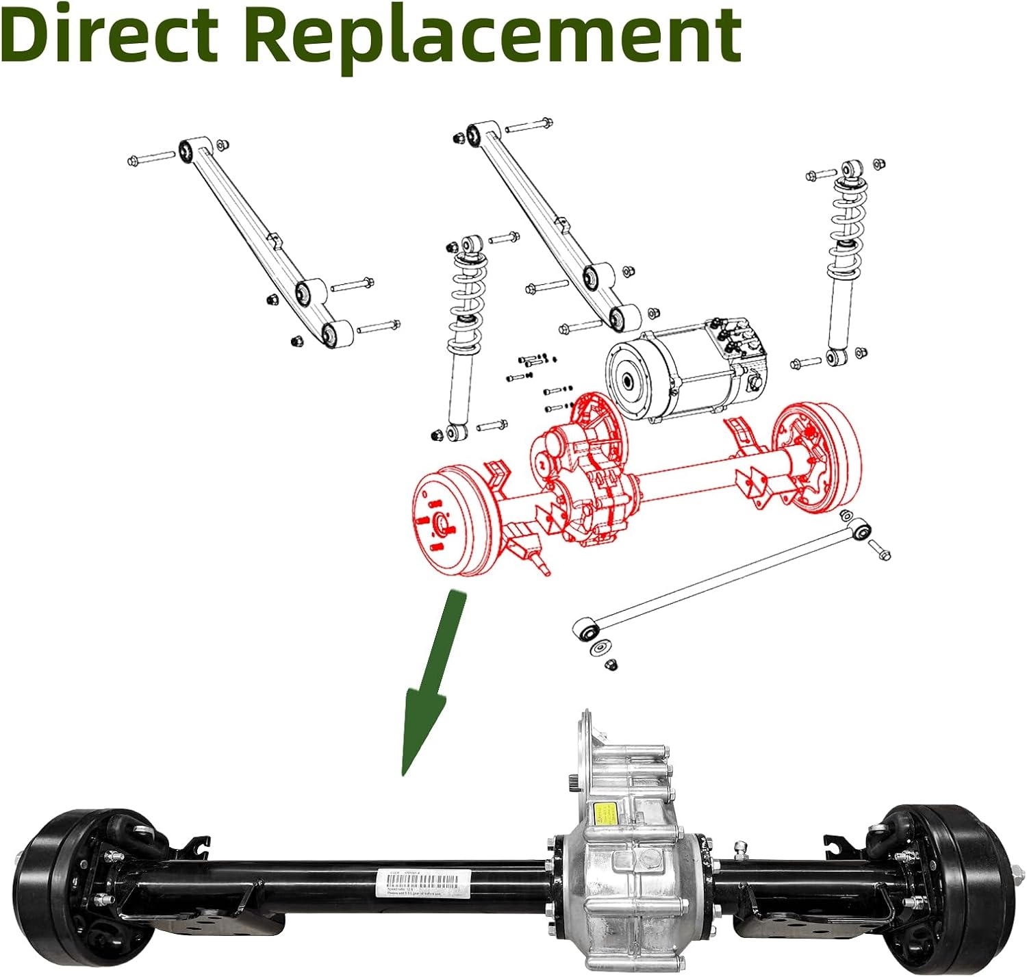 73500-G01 Rear Axle Assembly 12.43:1 Axle Assembly Replacement for EZGO Golf Cart 1994-Up TXT 73500G01