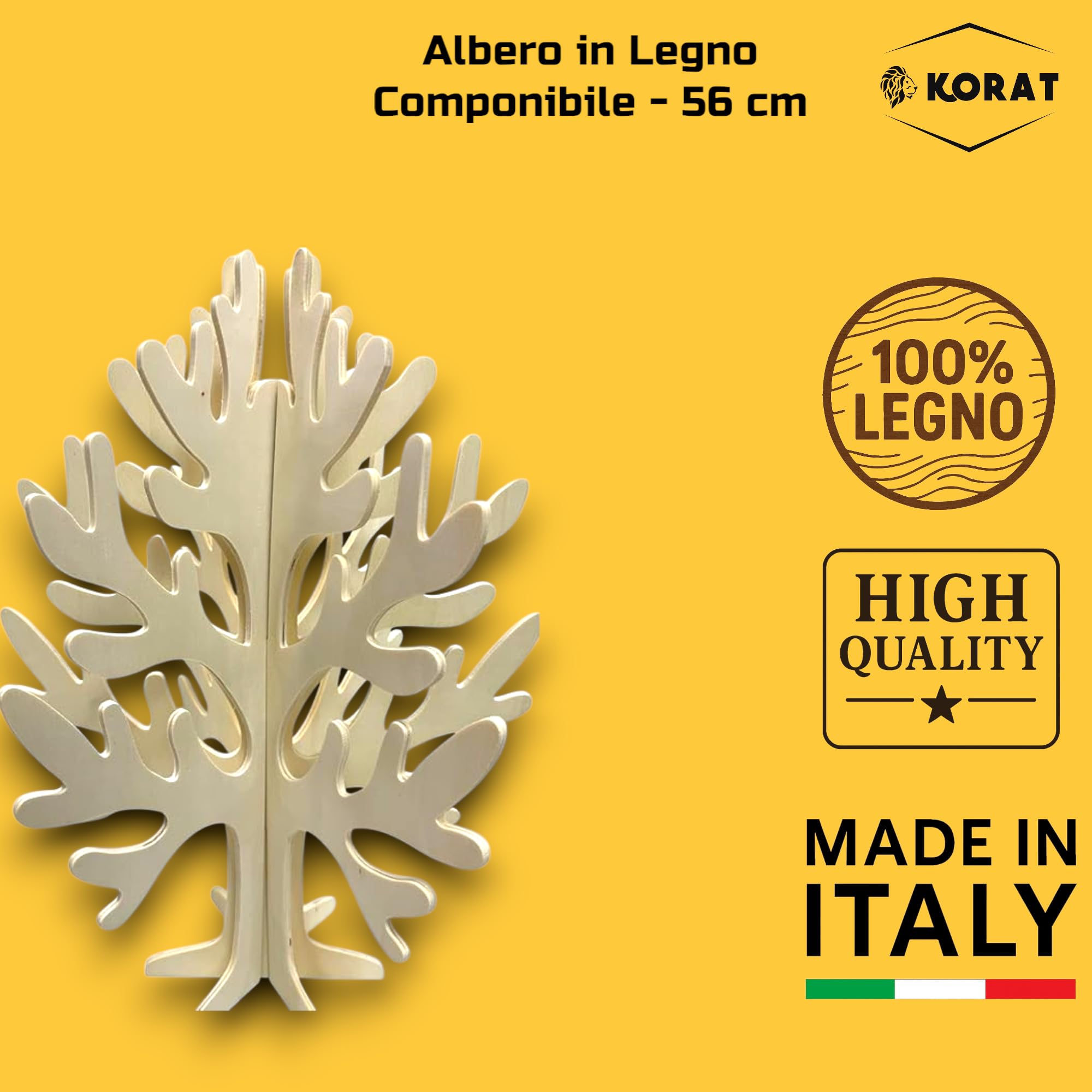 KORAT Albero della Vita in Legno Naturale h. 60 cm Decorazione 3D Albero dei Desideri Espositore Bijoux, per Tableau Matrimonio, Comunione, segnaposto Natale e bomboniere Base 36x36 cm