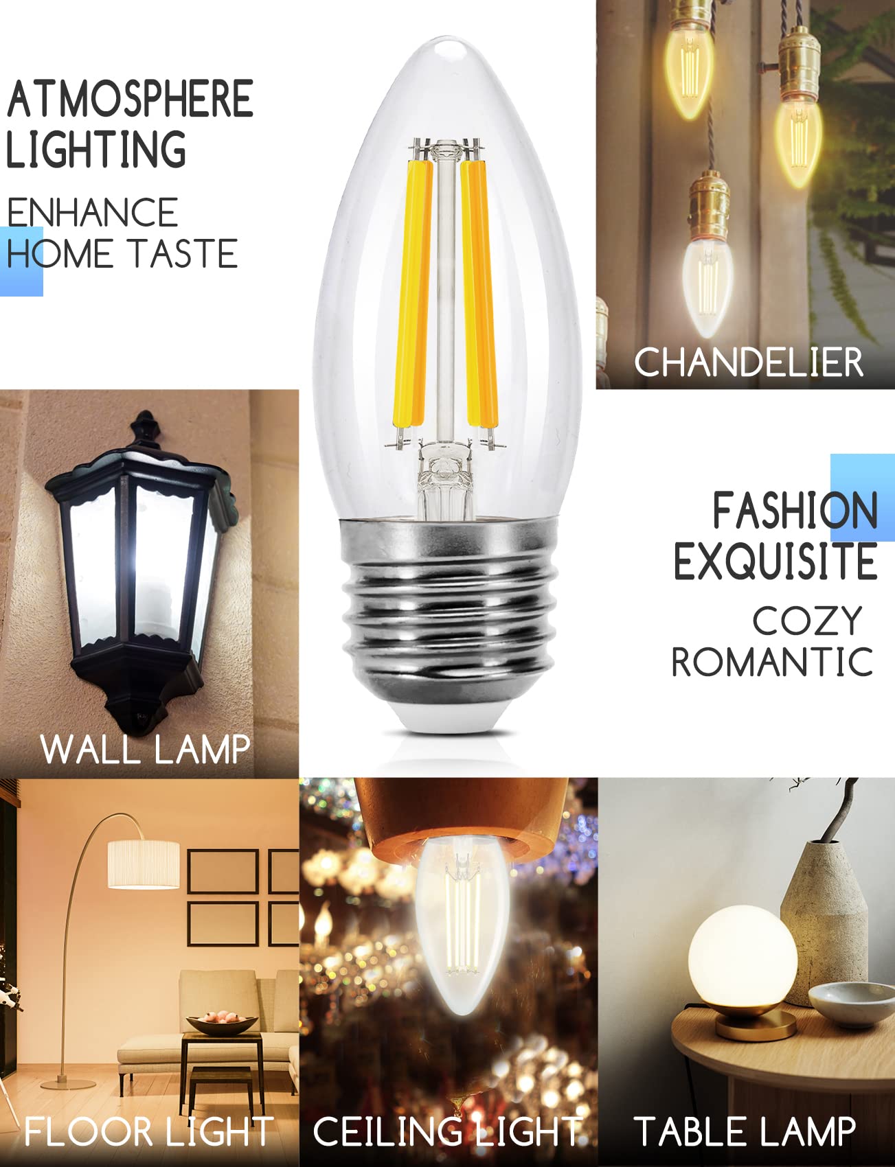 Aigostar Edison Bombillas Alexa LED E27 Bombillas Inteligentes 4.5W 470LM WIFI Bombilla Vintage C35 Bombillas Filamento Regulable 2700K-6500K, compatible con Alexa/Google Home. transparente 10 pack