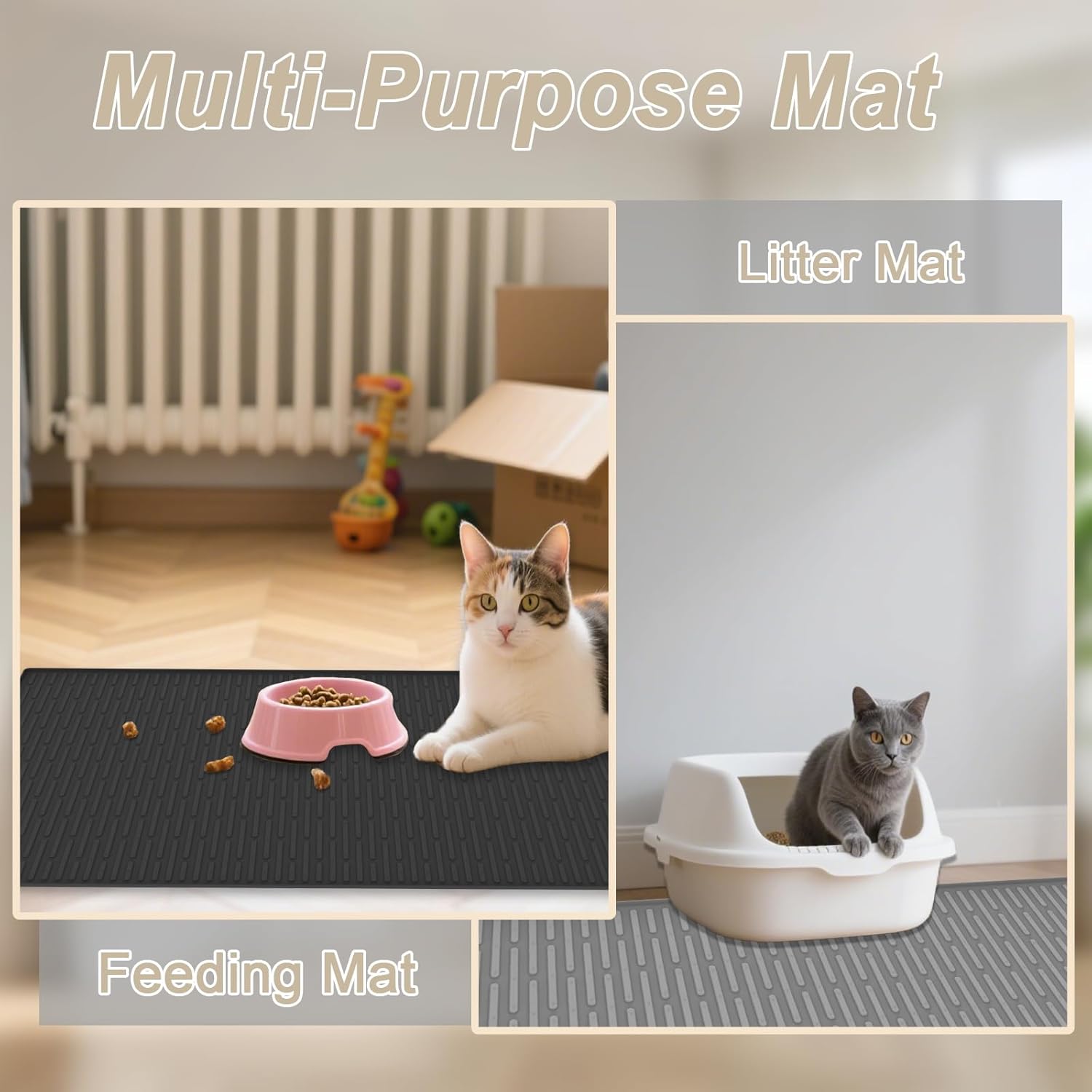 XXL Silicone Cat Litter Mat, 40"x30"(100cmx75cm) Extra Litter Box Mat for Floors, Non-Slip Litter Trapping Mat to Prevent Tracking, Easy to Clean Kitty Litter Catcher Mat, Durable, Black