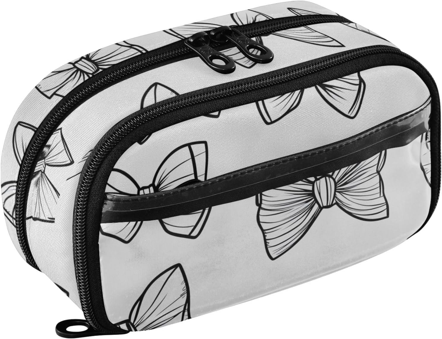 ALAZA Black White Bows Line Pattern Large Capacity Pencil Case, Aesthetic Stationery Organizer Bag with Clear PVC Window, High Capacity Pen Pouch with Dividers for School Office Travel