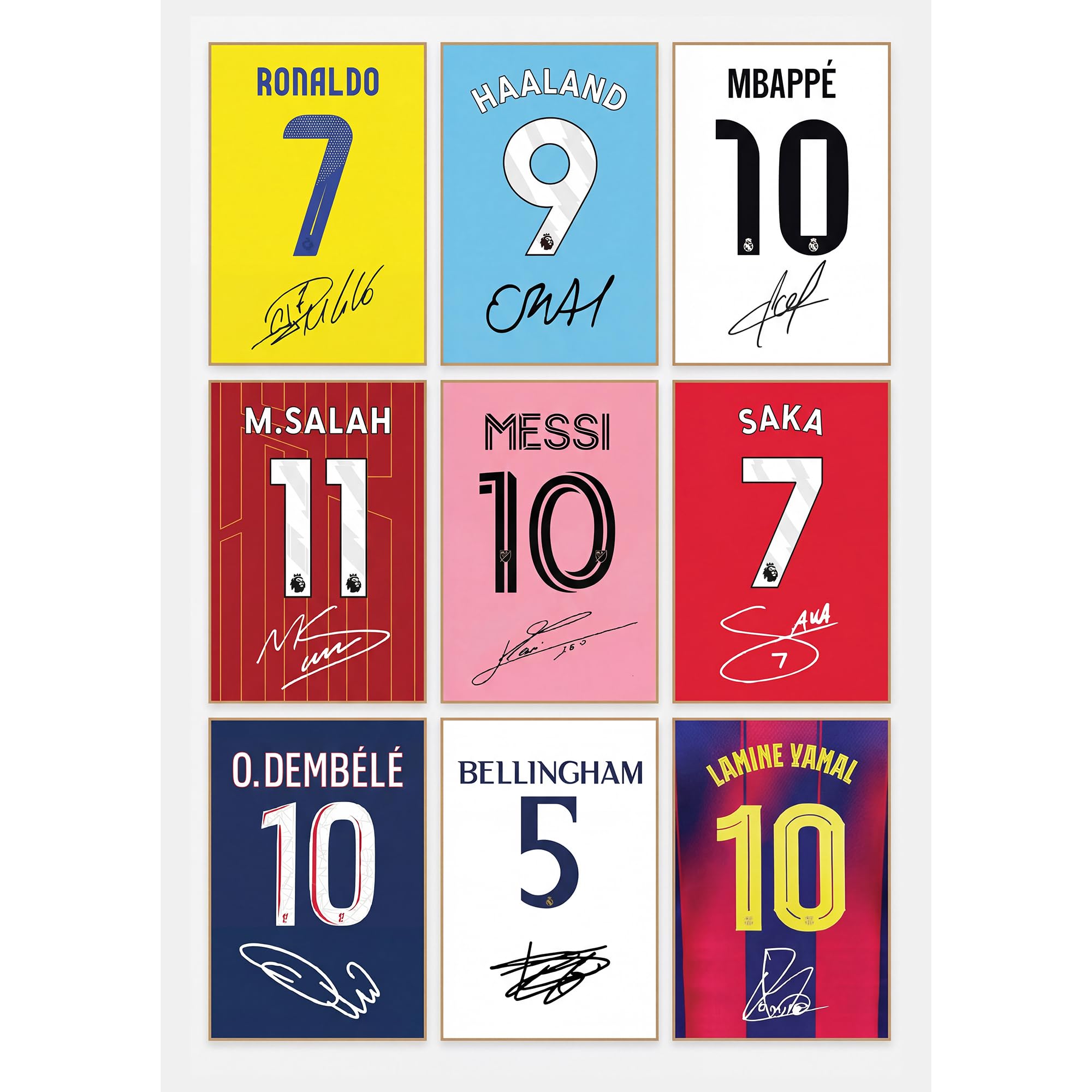 Legends Gallery Ronaldo Messi Haaland Lamine Yamal Bellingham Salah Saka Dembele Mbappe A4 Printed Signed Print Gift For Football Fans (Framed)
