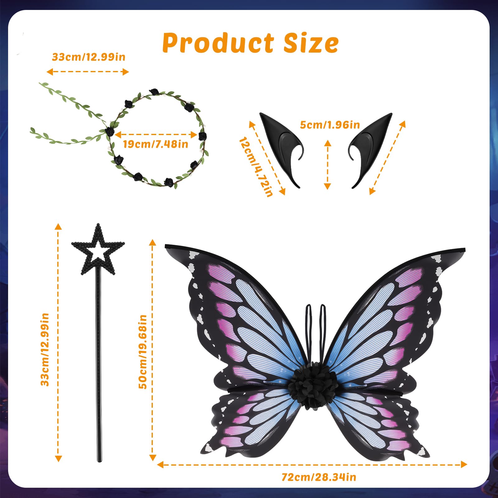 Fairy Wings and Wand, Fairy Wings with Flower Garlands, Elf Ears, Magic Wands, Role-Playing Cosplay and Holiday Events - Image 2